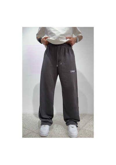 Zaee Nakışlı Yazlık Kumaş Ayarlanabilir Paça Baggy Premium Eşofman Altı Füme