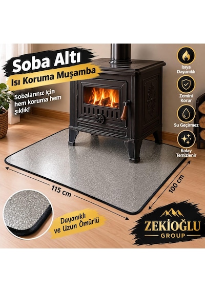 Siyah Nokta Dikili Soba Altı Muşamba 100 X 115 Cm Isı Koruyucu Soba Altı Örtüsü