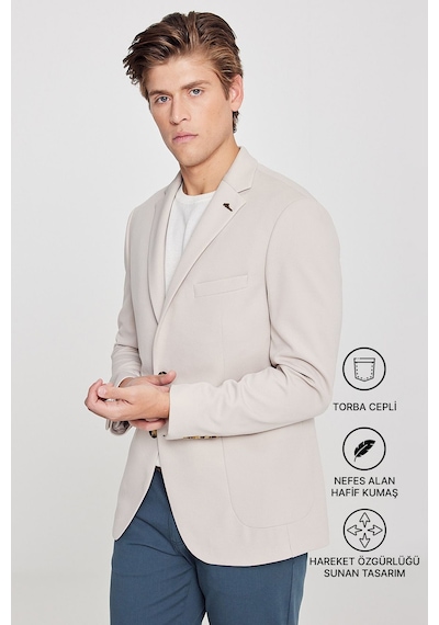 AC&Co / Altınyıldız Classics Erkek Bej Slim Fit Dar Kesim Mono Yaka Casual Ceket