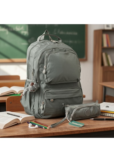 Duomino Krinkıl Suya Dayanıklı Büyük Boy Klinkır Sırt Çantası 15,6 Laptop Okul Çantası Kalemlik Takım Çanta Gri