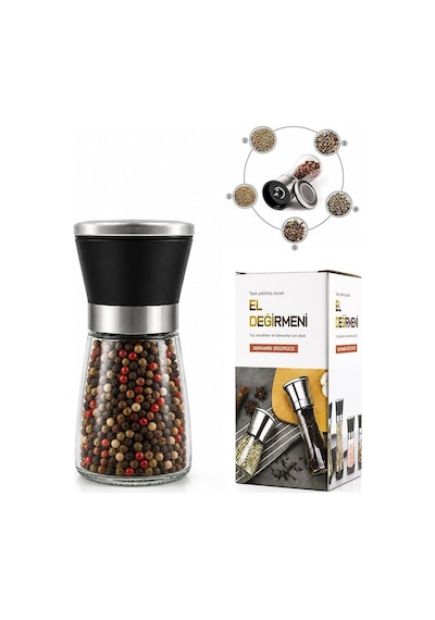 İbico İ22-410 Hand Grinder Tuz Ve Baharat Öğütücü - Küçük Boy Cam Hazneli Krom Belli