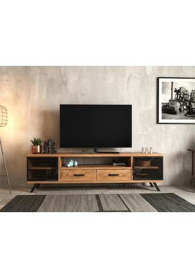 Raweyn Style Doğal Ahşap Çekmeceli Tv Ünitesi - 210cm Açık Ceviz