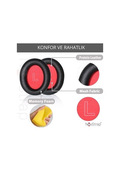 Novstrap Anker Soundcore Life Q10 Q10 Bt İle Uyumlu Kulaklık Pedi Süngeri Yastığı Kırmızı