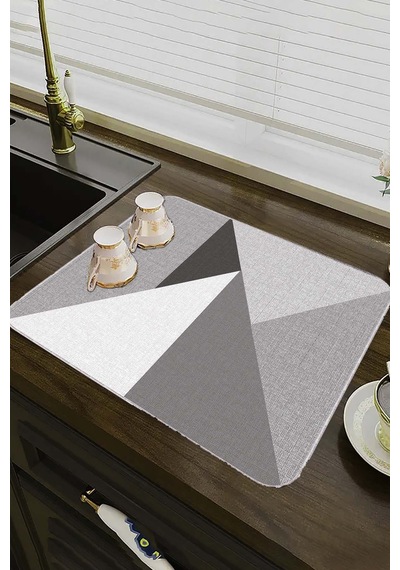 Gri Geometrik Microfiber Bulaşık Kurutma Kurulama Matı Mm006