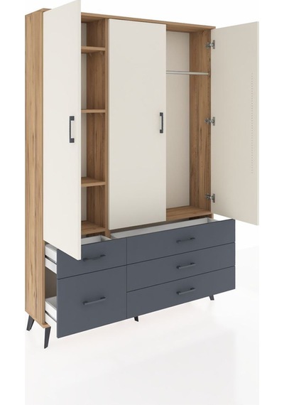 Arges Dolap 5 Raflı 5 Çekmeceli Tek Askılı 132x30x195 Çam-aytaşı/antrasit Aytası/antrasıt Arges Dolap 5 Raflı 5 Çekmeceli Tek Askılı 132x30x195 Çam-aytaşı/antrasit Aytası/antrasıt