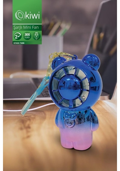 Kiwi Kfan-7400 Şarjlı Portatif Taşınabilir Ultra Sessiz Mini Fan Mavi