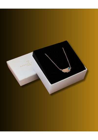 Brezza Lusso Jewelry  Aquamarin Taşı Lusso Yaprak Model Rose Diamond Kadın Gümüş Kolye 45 CM 45 CM