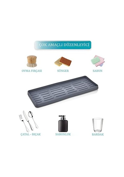 Silikon Sabunluk Organizer, Sabunluk Altlığı, Sıvı Sabun 26x10 Cm Siyah