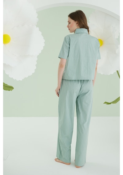 Nbb Kadın Yeşil Kurdele Önden Düğmeli Pijama Takım YESIL