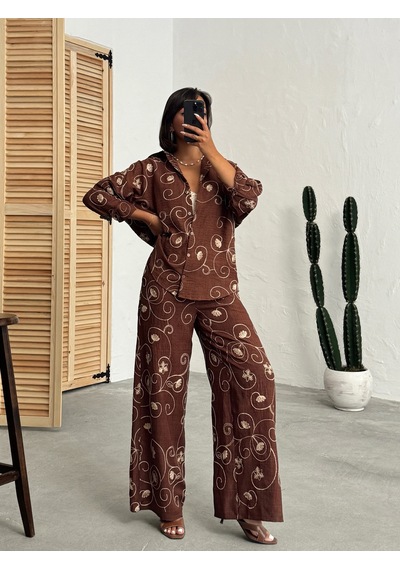 Verymoda Nakışlı Pantolon F1900 Kahve Dsn2