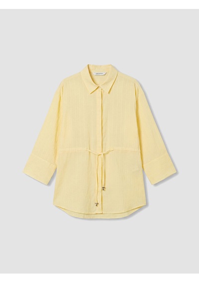 Lcw Everyday Sarı Çizgili Oversize Armürlü Kadın Gömlek