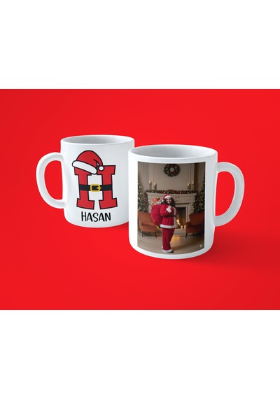 Yeni Yıla Özel H Harfli İsimli Noel Konseptli Fotoğraflı Kupa Bardak 07 Beyaz