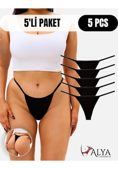 Alya Underwear Kadın Ipli Tanga Külotlar - 5 Li Paket Sarı, Mor, Mint, Somon,mavi 1301p P06