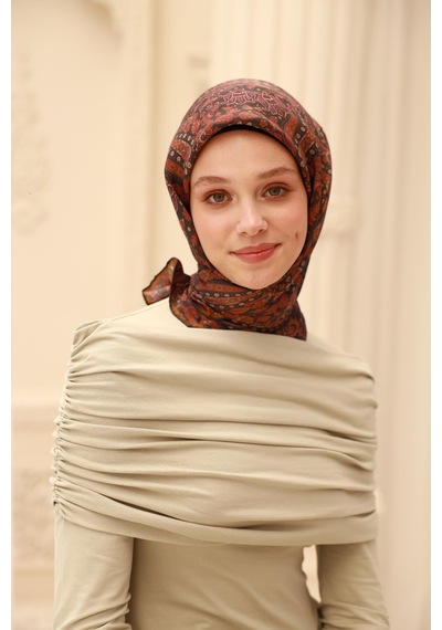 Silk Home Organik Eşarp 79015-17 Koyu Yeşil, Taba, Çelik Mavi, Pembe