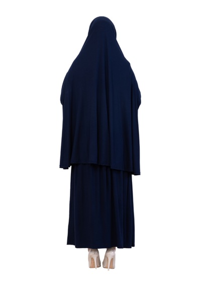 Modish Group İki Parça Namaz Elbisesi Uzun Pamuklu Tesettür Giyim Abaya & Başörtüsü Set Lacivert