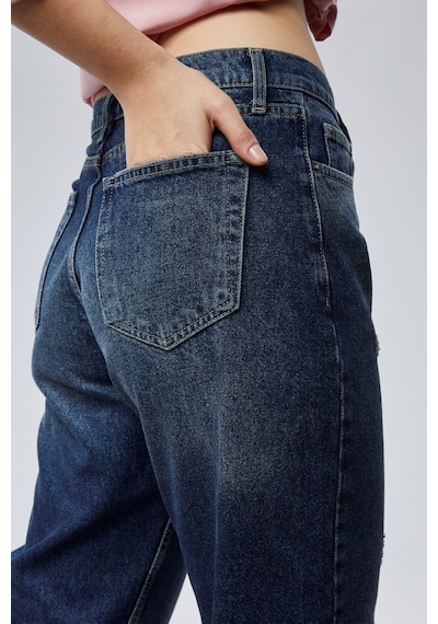 Cedy Denim Cedy Denım Yüksek Kalite Kadın Palazzo Yüksek Bel Cotton Jean Pantolon Koyu Mavi