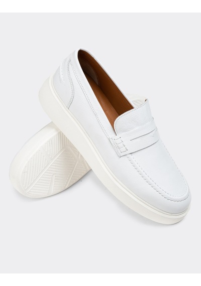 Deery Hakiki Deri Beyaz Erkek Loafer Ayakkabı - 01964mbyze01 Beyaz
