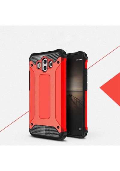 Kilifone - Huawei Uyumlu Mate 10 - Kılıf Çift Katman Zırh Tank Crash Military Kapak - Kırmızı