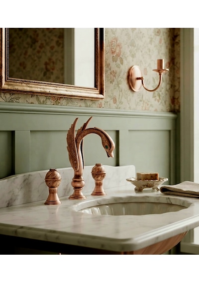 Nostalji Mermerden Ankastre Lavabo Bataryası Rose Gold