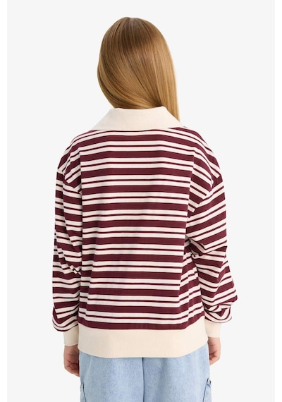 Defacto Kız Çocuk Relax Fit Polo Yaka Çizgili Uzun Kollu Okul Tişörtü F8399a825aubr194 Bordo