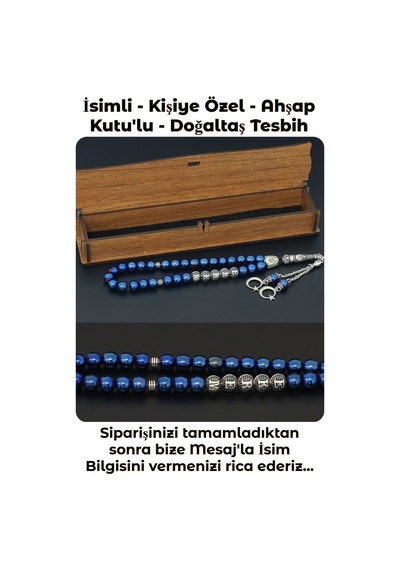 Tesbih Sakarya Kişiye Özel Isimli - Mavi Hematit - Doğal Taş Tesbih Mavi
