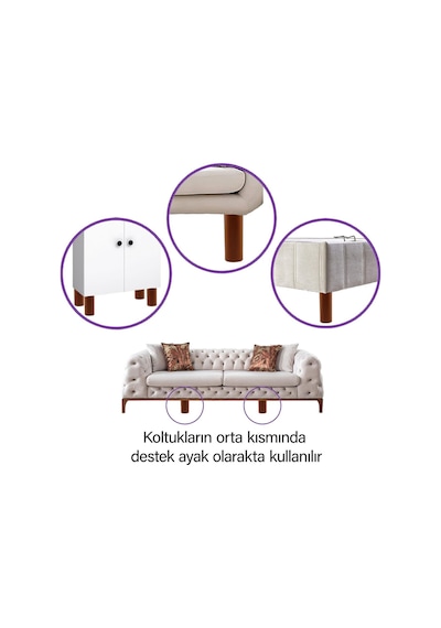 4 Adet Destek Ayağı 14 Cm Kahverengi Ve 4 Adet Düz Ayak Tabanı M8 Civatalı İnce Diş Kanepe Baza Seti