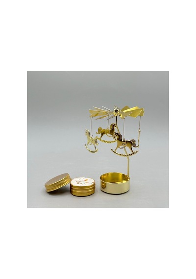 Sihirli Döner Atlıkarınca Tealight Mumluk - Gold