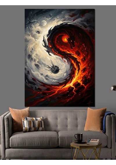 Ahşap Tablo Ateş Ve Buz Yin Yang Siyah-beyaz Tablolar