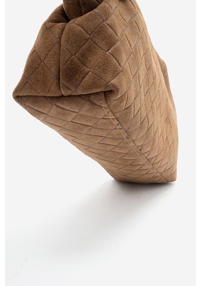 Dericlub Althea Kadın Örgü Desenli Clutch El Çantası Gerçek Süet Deri Taba