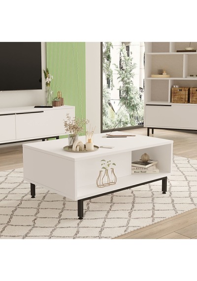 Bohem Orta Sehpa 60x90cm Metal Ayaklı Kapaklı Beyaz Boh2-w Beyaz