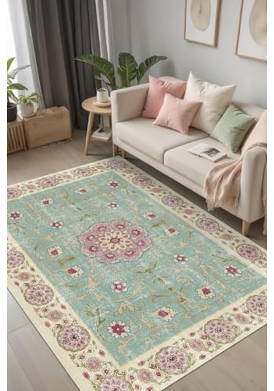 Ayrex Desenli Şönil Pamuk Tabanlı Yıkanabilir Kaymaz Antibakteriyel Salon Halısı 80x300 Diğer