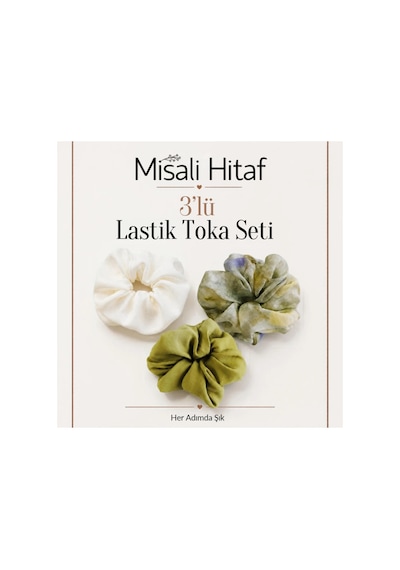3'lü Lastik Toka Seti Kadın Saç Tokası Saç Lastiği Beyaz - Yeşil - Turkuaz
