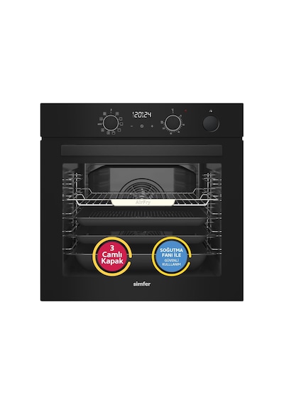 Simfer 0+10 Fonksiyon Steam Master 8244 Fırın + 3653 Ocak Buharlı Siyah 2'li Ankastre Set