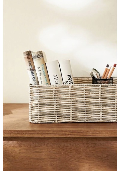Ocean Home Textile Yıkanabilir Gri Pp Rattan Sepet 39 X 29 X 13 Cm