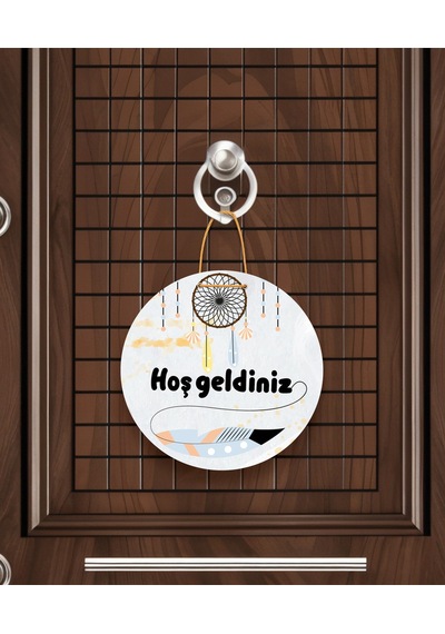 Evimize Neşe Getirdiniz" Yazılı Mdf Kapı Süsü 22.5 Cm Dekoratif Halat Askılı Giriş Dekoru Turuncu