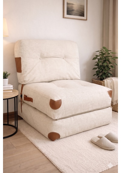 Viscolog Comfy Yeni Nesil Bohem Tekli Koltuk,yataklı Katlanır Berjer,yer Yatağı, Modüler Yapı 75x75cm 85cm Krem