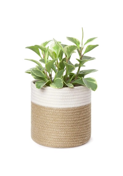 Mavaux Dekoratif Jüt Saplı Hasır Sepet Saksı 20cm X 20 Cm, Jüt Bej Saksılık, Dekoratif Saksı Ve Havluluk Jüt
