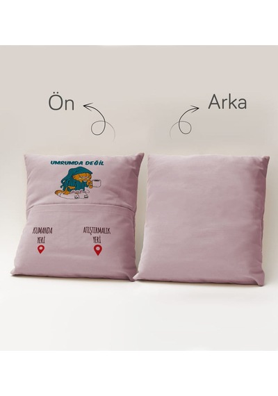 Bk Gift Eğlenceli Tasarımlı Organizer Kumanda Ve Atıştırmalık Cepli Pembe Kırlent Yastık- 6, Ev Dekoru, Ev Hediyesi Sarı