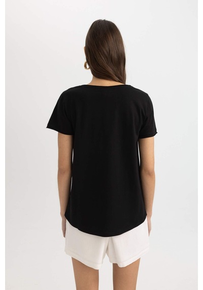 Defacto Regular Fit V Yaka Basic Kısa Kollu Tişört K1507AZ24SMBK81 Siyah