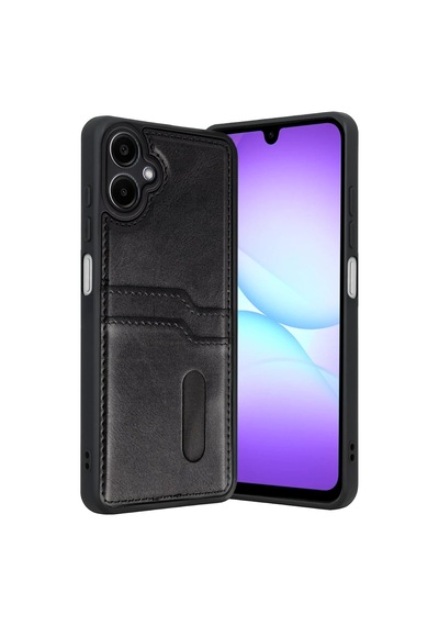 Samsung Uyumlu  Galaxy A07 4g Sara Kartvizitli Deri Kılıf - Siyah 0.2M-Çok Renkli
