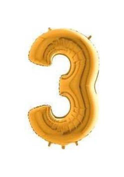 Gold Folyo Balon 16" İnç 40 CM 3 Üç Rakamı