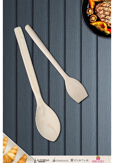 Doğal Şimşir Ağacı Ahşap Tahta Kaşık Spatula Seti Ağaç Kaşık 2li Set Şmş-002 Ahşap