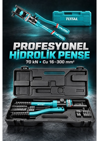 Total Profesyonel Hidrolik Kablo Pabuç Sıkma Pensesi 70 Kn, 16 240 Mm², Full Kalıp Takımı Dahil