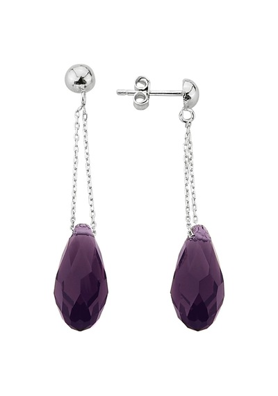 925 Ayar Gümüş Sallantılı Mor Kristal Küpe - 12107900 Gümüş