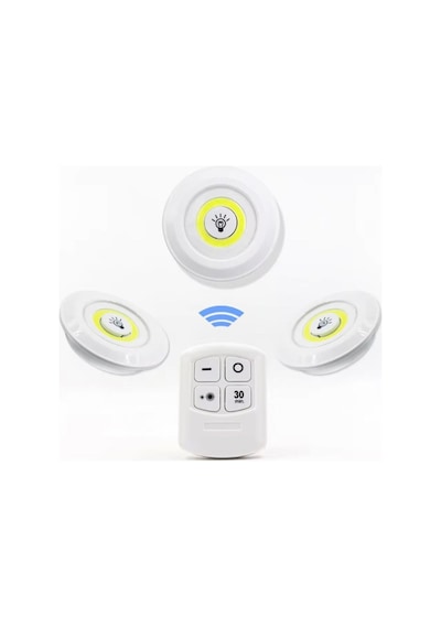 3 Lü Kumandalı Yapışkanlı Kablosuz Pilli Led Spot Lamba Işıldak