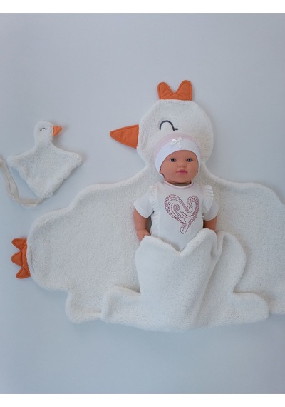 Kışlık Wellsoft Peluş Kuzu Kumaş Bebek Battaniyesi- Çok Amaçlı Minik Kuş Bebek Örtüsü -120x120cm Btn10257 Ekru