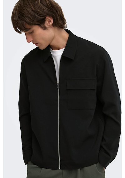 Only & Sons Onswıll Erkek Fermuarlı Overshirt Gömlek Regular Fit Günlük Şık Siyah