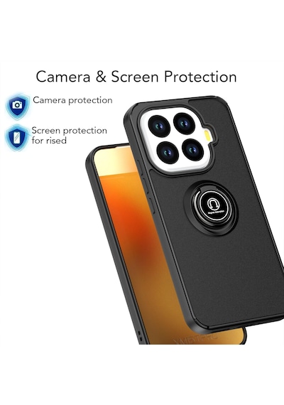 Xiaomi Mi 15t Pro Kılıf Mat Parmak Izi Yapmaz Renkli Tuşlu 360 Yüzüklü Standlı Military Sert Silikon Kapak Siyah