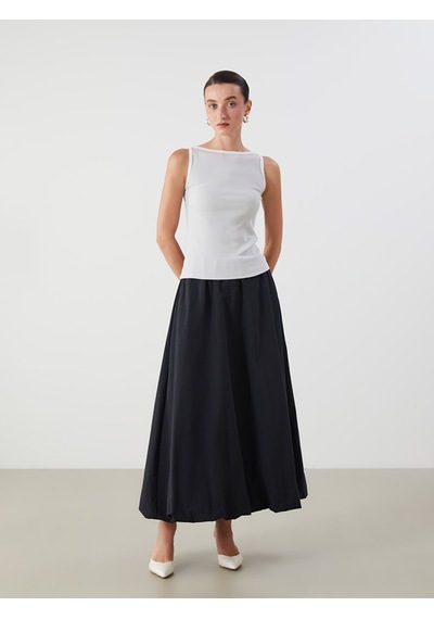 Lcwaıkıkı Classic Siyah Beli Lastikli Poplin Balon Etek