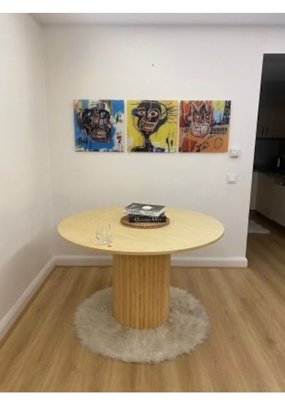 Woodywood 120 CM Geniş Sütun Ayak Çam Kaplama Yuvarlak Yemek Masası